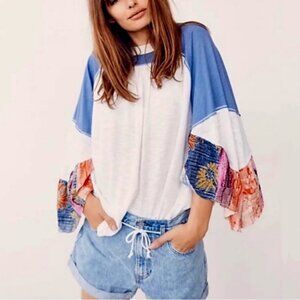 Free People Friday Fever Top We The Free XS Blue White Orange Boho